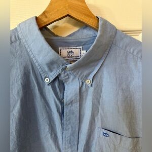 Southern Tide Mens Extra Large Blue Chambray Performance‎ Button Up Dress Shirt